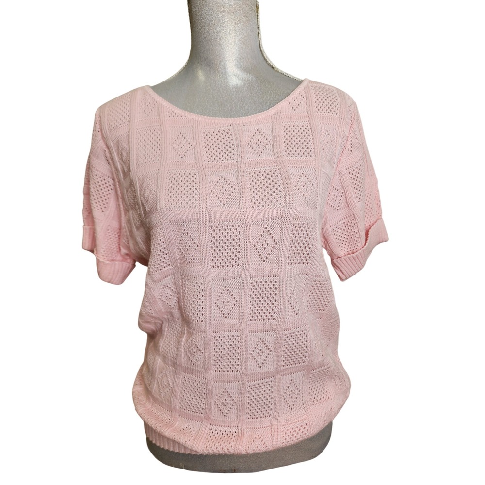 Keneth Too Plus Pink Knit Sweater Womens M/L Short Sleeve‎ Vintage USA